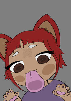 Art I did for a friends birthday; image shows a red panda kemonomimi licking a screen